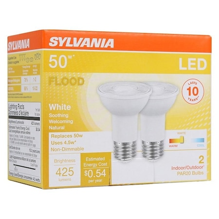 Sylvania LED Light Bulb, Flood, Spotlight, PAR20 Lamp, 50 W Equivalent, E26 Lamp Base, Warm White Light 79279