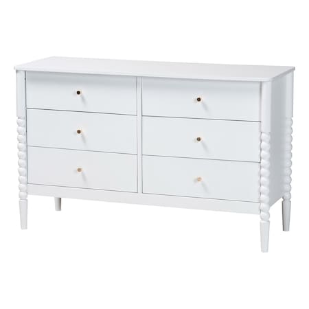 Baxton Studio Lucera Mid-Century White Bobbin Wood 6-Drawer Dresser 257-14127-ZORO