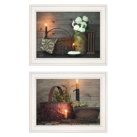 Homeroots Set Of Two White or Red baskets 1 White Framed Print Wall Art, 2PK 405994