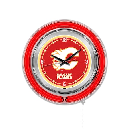 Holland Bar Stool Co Calgary Flames Double Neon 15" Clock, NHL Clk15CalFla