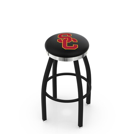 Holland Bar Stool Co 36" Blk Wrinkle USC Trojans Swivel Bar Stool, Chrome Ring L8B2C36SouCal