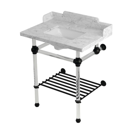 Kingston Brass 30-Inch Carrara Marble Console Sink with Acrylic Legs and Shelf, 8-Inch, 3-Hole LMS30MASQB0