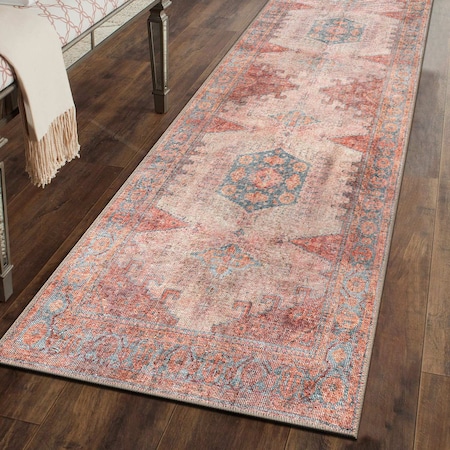 World Rug Gallery Vintage Bohemian Machine Washable Non Slip Runner Rug 2 ft 6 in x 6 ft Multi 6024MULTI26X6