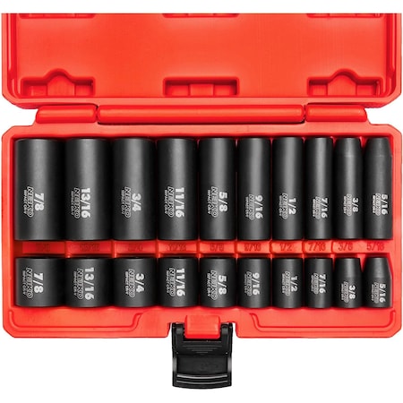 Neiko 3/8'' Dr. Impact Socket Set, Shallow and Deep, SAE 02434A
