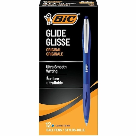 Bic Glide Retractable Ball Pen, Medium Point 1.0 mm, Blue, 12PK VCG11-BLU