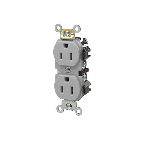 Leviton Industrial Series Heavy Duty Grade Duplex Receptacle, 15 Amp, 125 Volt 5242-GY