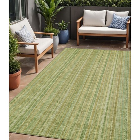 Homeroots 5' X 8' Artichoke Green Fern Green And Gold Striped Washable Indoor Outdoor Area Rug 616395