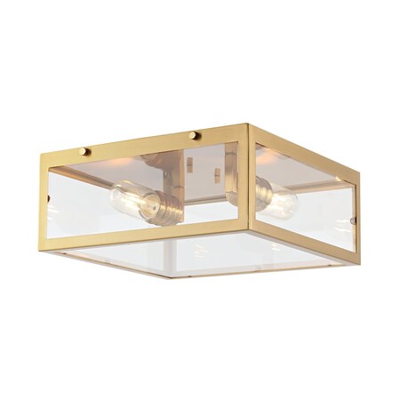 Jonathan Y Grayson 12 in. 2-Light Bohemian Farmhouse Iron/Glass LED Flush Mount, Brass Gold/Clear JYL9501C