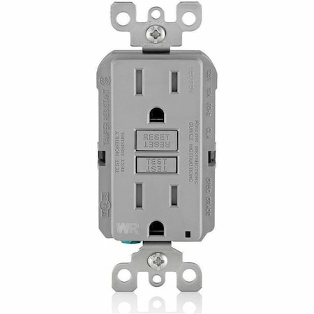 Leviton Self-Test GFCI Receptacle, Tamper Resistant Duplex, 15 Amp, 125 Volt, 5-15R NEMA GFWT1-GY