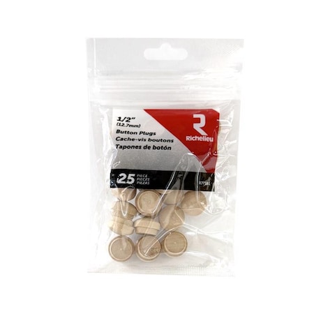 Richelieu Round Birch Button Plug 1/2 in. D X .63 in. L Natural, 25PK R77181