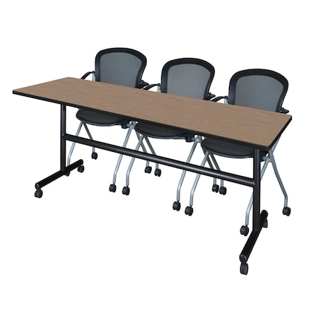 Regency Kobe Flip-Top Training Nesting Table W/ 2 Cadence Nest Chairs, 84 in W, 24 in L, Noble Oak MKFT8424NO23BK