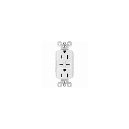 Pass & Seymour Duplex Outlet + USB Charger, Type C, White, 6.0A, 15-Amp R26USBCC6WCCV6