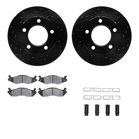 Dynamic Friction Co DFC Brake Rotor Drilled & Slotted - Black- w/Ultimate Duty Brake Pad & HW Kit 8412-42024