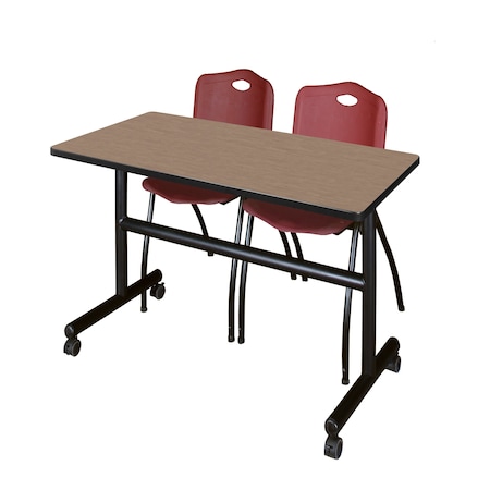 Regency Kobe Flip-Top Training Nesting Table W/ 2 M Stack Chairs, 48 in W, 24 in L, Noble Oak MKFT4824NO47BY