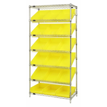Quantum Storage Systems WIRE SHELVING UNIT W/18 YELLOW BINS WRS-7-110YL