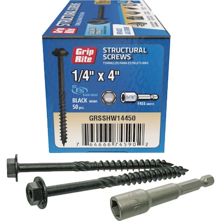 Grip-Rite PrimeGuard Plus 1/4''x4'' Hex Washer Head Structural Screw, 50-Count GRSSHW14450