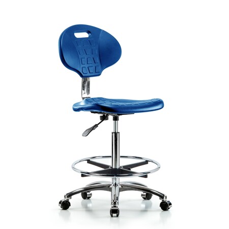 Blue Ridge Ergonomics Erie Poly Clean Room Chair, High Bench, Foot Ring, Casters, Blue BR-CLR-TPHBCH-CR-A0-CF-CC-BLU