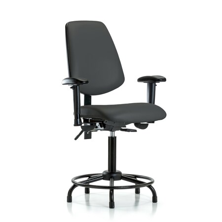 Blue Ridge Ergonomics Medium Bench Chair Adjustable Arms, 22" to 29" Height, Vinyl, Charcoal BR-VMBCH-MB-RT-T0-A1-RG-8605