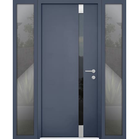 Vdomdoors Front Exterior Prehung Steel Door, Cynex 6777 Grey, W12+32+12" x H80", Left-hand Inswing CYNEX6777EXD-GRE-W12+32+12 x H80-Left-hand Inswing