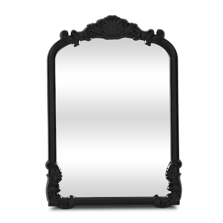 Homeroots 12" Black Solid Wood Scalloped Framed Makeup Shaving Tabletop Mirror 716307