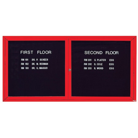 Aarco Enclosed Letter Board Directory w/ Powder Coated Red Aluminum Frame, 36''Hx72''W, 2 Doors ADC3672R