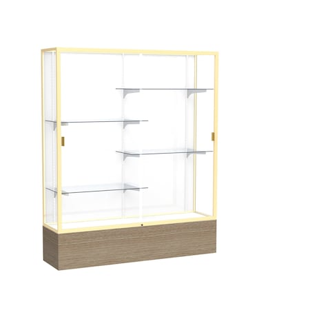 Ghent 72''H x 60''W x 16''D Reliant Driftwood Oak Display Case w/ White Back & Champagne Frame 2075WB-GD-DK