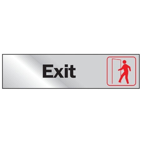 Hy-Ko Graphic Sign, Exit, Silver Background, Vinyl, 2 in H x 8 in W Dimensions 471