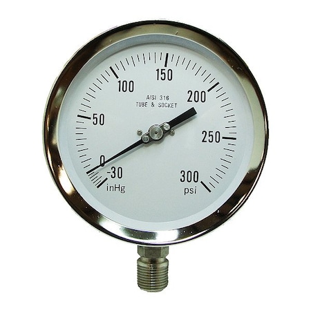 Zoro Select Pressure Gauge, 1/4 in NPT, Bottom Location 19RZ37
