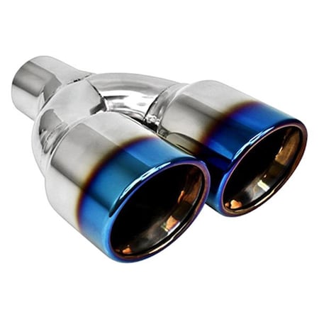 Different Trends 2.25 x 7 in. Blue Flame Series Round Rolled Edge Angle Cut DoubleWall Exhaust Tip DTEDT-24161BF