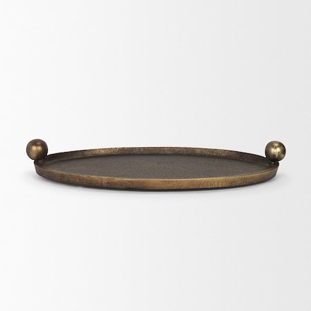 Homeroots 16in Antiqued Gold Metal Hand Finished Oval Vanity Tray With Handles 731277