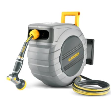 Wrightmaster Retractable 5/8" Dia x 100ft. Garden Hose Reel w/ Brass Fitting and 9 Modes Nozzle, 180 Deg Swivel ZOR-J40