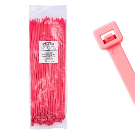 Cable Ties Unlimited Cable Tie, 14 in L, 50 lb Strength, 4 in Max Bundle Dia, Nylon 6/6, Fluorescent Pink 100PK C14-50-Flo Pink
