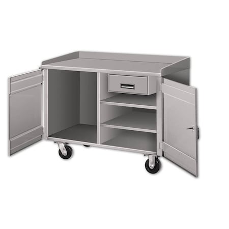 Pucel Mobile Cabinet Bench with Drawer, 48 in W x 34 in H x 26 in D, With Vise Shelf, Black PC-48S-1424-1-VS