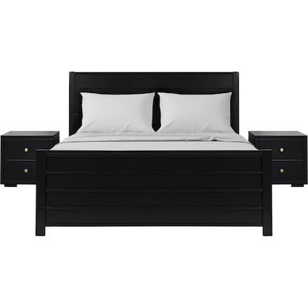 Homeroots Three Piece Black Solid Wood Bedroom Set 523693