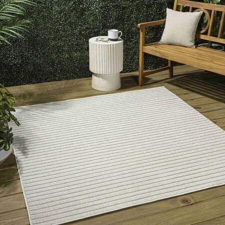 Jonathan Y Aarhus High-Low Minimalist Scandi Striped Ivory/Cream 7 ft Square Indoor/Outdoor Area Rug SCN102B-7SQ