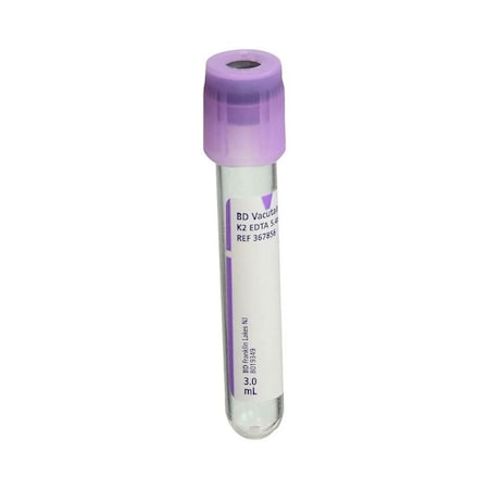 Bd Vacutainer Venous Blood Collection Tube K2 EDTA Additive 3mL Hemogard Closure Plastic Tube, 100PK 1182P76