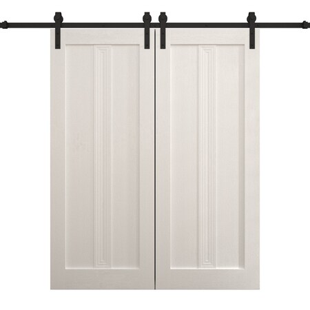 Sartodoors Modern Double Barn Door 56 x 96 inches, Ego 5006 Painted White Oak, 13FT Rail Track Set, Solid Pa EGO5006DB-PWO-5696