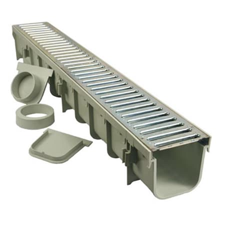 Nds Channel Drain Kit, Steel with Metal Grate 215256