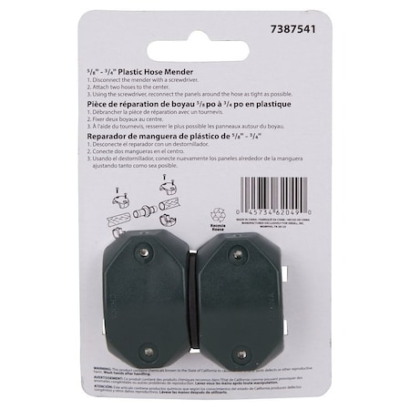 Landscapers Select Hose Mender, 5/8 to 3/4, Male, Plastic, Black and Green GC5323L