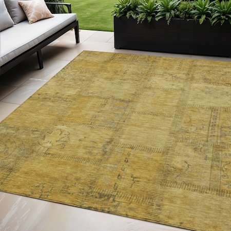 Homeroots 5' X 8' Gold Wheat And Gray Patchwork Washable Indoor Outdoor Area Rug 581600