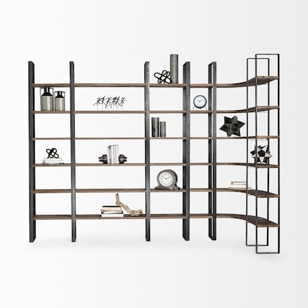 Homeroots Brown Iron and Solid Wood Six Tier Bookcase 392226