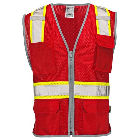 Dome75 Hi-Vis Safety Vest LG/XL Class Non-ANSI/Enhanced Visibility , Zipper 6 Pockets, 2 Mic Tab DV2183