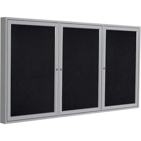 Ghent Enclosed Rubber Bulletin Board 48"x96", 3 Hinged Door, Black PA34896TR-BK
