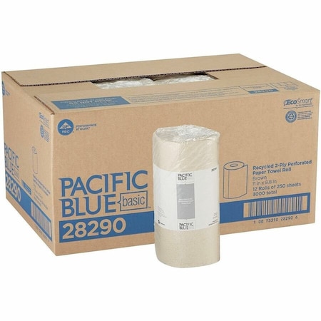 Georgia-Pacific Pacific Blue Select Perforated Roll Paper Towels, 2 Ply, 250 Sheets, 230 ft, Brown, 12 PK 28290