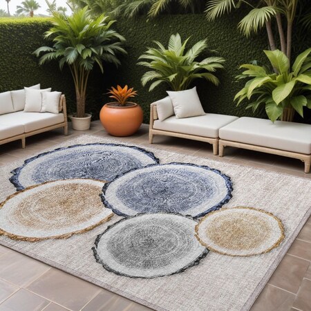 Homeroots 10' X 14' Beige Blue And Gold Faux Bois Washable Indoor Outdoor Area Rug 564400
