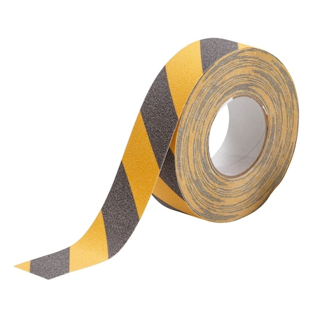 Brady Anti-Skid Tape Roll - Grit-Coated Polyester, Diagonal Stripes, Black on Yellow, 2in x 60ft 78147