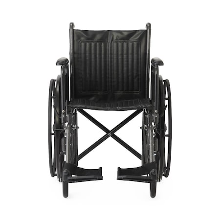 Medline 18in Wide K1 Basic Vinyl Wheelchair with Full-Length Arms and Swing-Away Footrests K1186V11S
