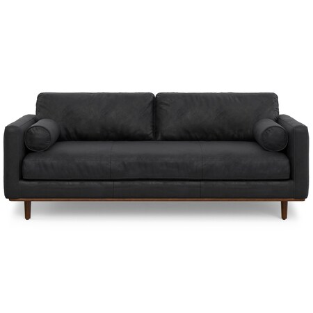 Homeroots 89" Black Leather Sofa With Brown Legs 641000