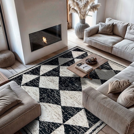 World Rug Gallery Geometric Bohemian Area Rug 7 ft 10 in x 10 ft Black WR99BLACK8X10