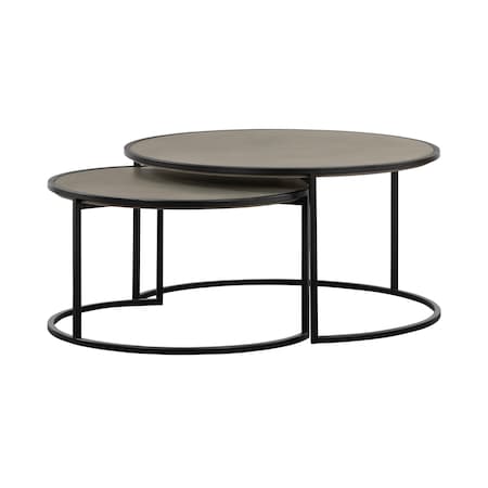 Homeroots Set of Two 32" Gray And Black Concrete And Metal Round Nested Coffee Tables 520635